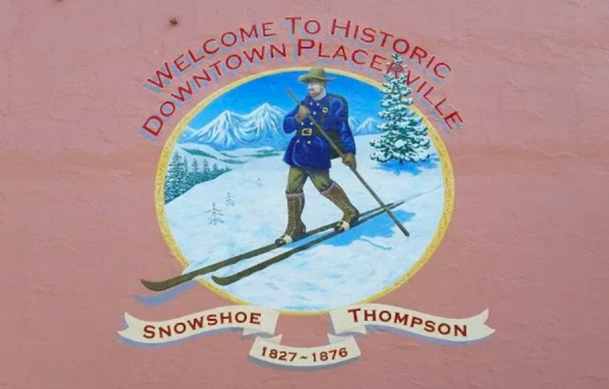 A mural of Snowshoe Thompson