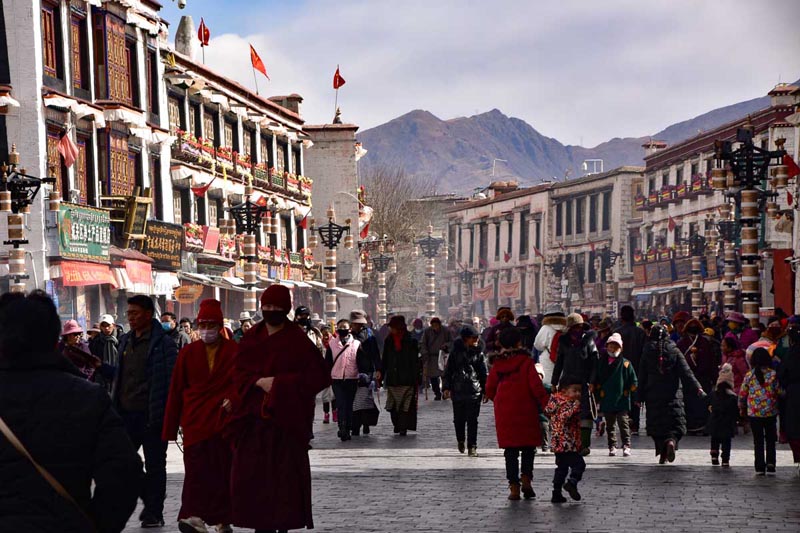 central lhasa crowds of people in Tibet
