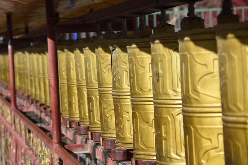 prayer wheels at Tibetan monastery
